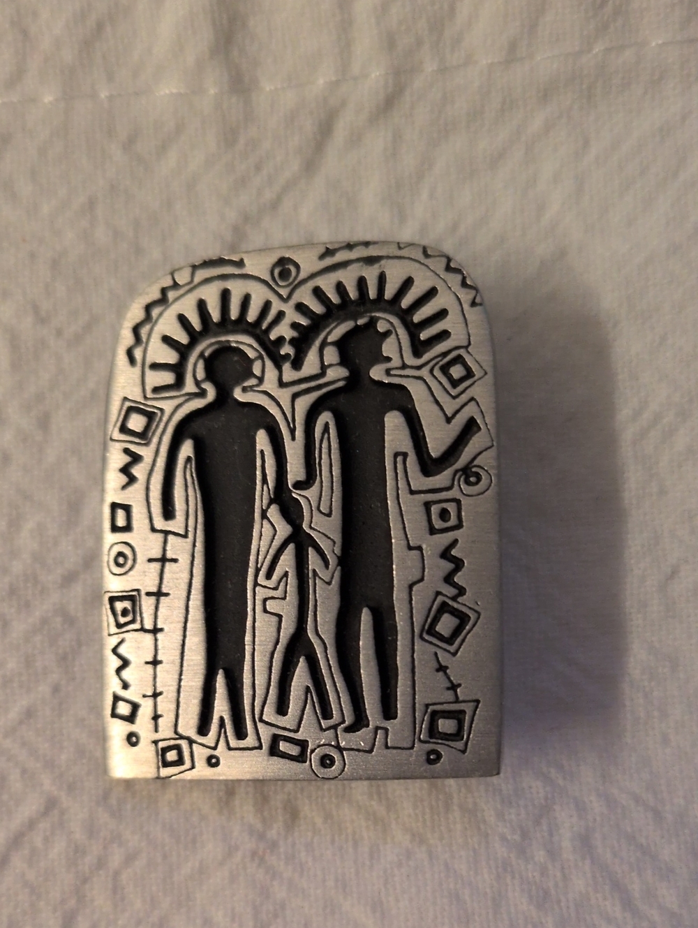 Engraved Brooch with Family Motif - Pewter